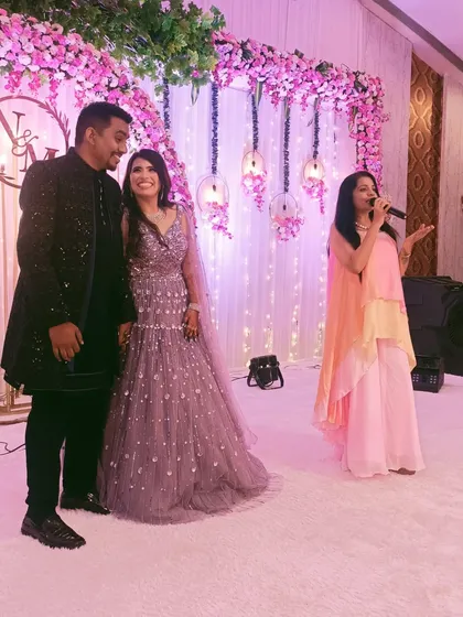 Sharing a moment with the happy couple, Mamta and Nikhil, on their engagement stage.