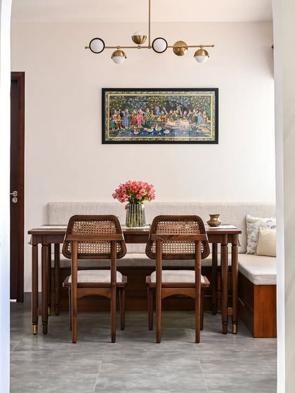 A collection of pieces from various other home projects. This includes the Avani sofa, Kaira four-poster bed, custom single beds for a kid's room, and the Madhu dining chairs, demonstrating our versatility across different styles and client requirements.