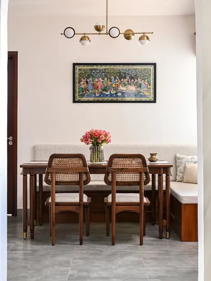 A collection of pieces from various other home projects. This includes the Avani sofa, Kaira four-poster bed, custom single beds for a kid's room, and the Madhu dining chairs, demonstrating our versatility across different styles and client requirements.