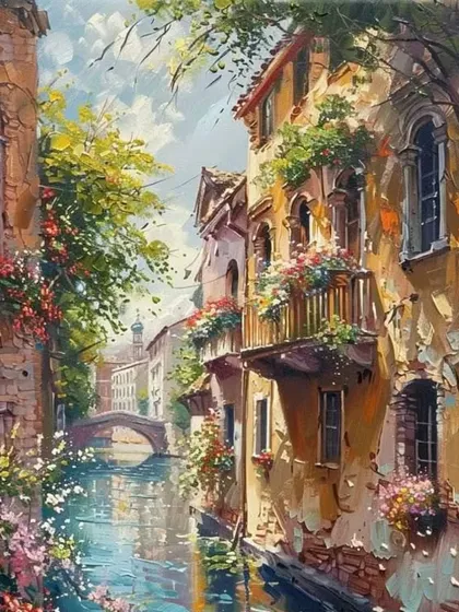 This stunning oil painting of a Venetian canal was created by one of our students. Our classes guide you through advanced techniques like capturing light, reflection, and architectural detail to help you create your own masterpiece.