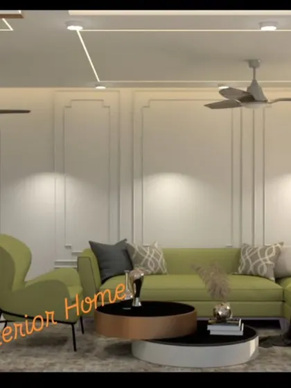 This view highlights the classic wall paneling and the comfortable L-shaped sofa, creating a perfect blend of traditional elegance and modern comfort.