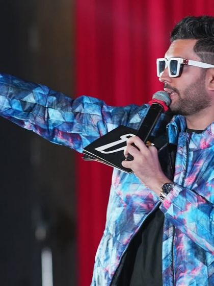 A close-up shot, capturing my focus and interaction with the crowd. I make sure to connect with people even in the back rows.