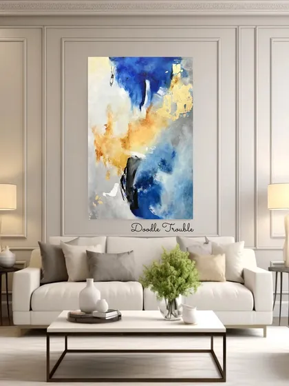 For those who love modern decor, I create large abstract paintings like this one. I use layers of acrylic paint and touches of gold leaf to create a dynamic piece that speaks of quiet elegance and adds a sophisticated feel to your living room.