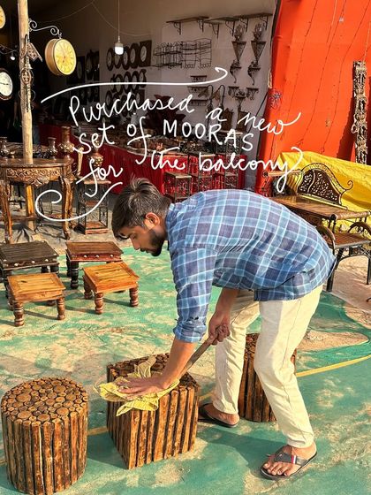 A weekly round-up from the studio, including purchasing new 'mooras' (stools) for our balcony seating area.