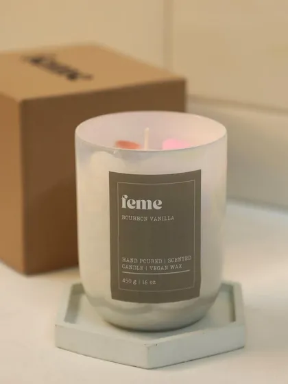 The Bourbon Vanilla Holographic Jar. A warm and sweet fragrance that makes any space feel cozy and inviting.
