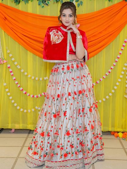 Draped in tradition, sprinkled with elegance. A full-length shot of my beautiful lehenga, perfect for a wedding performance.
