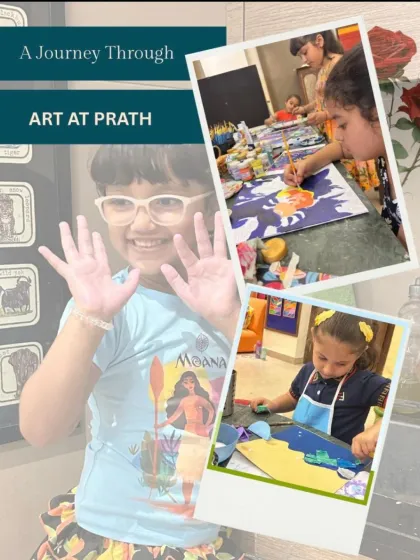 A collage showcasing the journey of art at Prath. It captures the smiles, the focus, and the beautiful work of my young students.