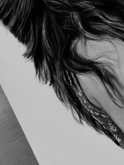 A close-up detail shot of a commission, focusing on the realistic texture of the hair.