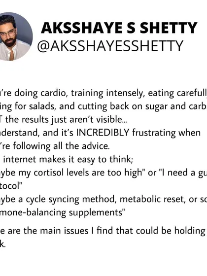 If you're doing everything right but not seeing results, it might not be "high cortisol." I help you look at the real issues: overeating, under-recovering, poor sleep, and lack of daily movement.