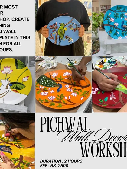 I offer specialized workshops in traditional Indian art forms, like this popular Pichwai wall decor session. Students learn the classic motifs and techniques to create a stunning piece to take home in just a few hours.