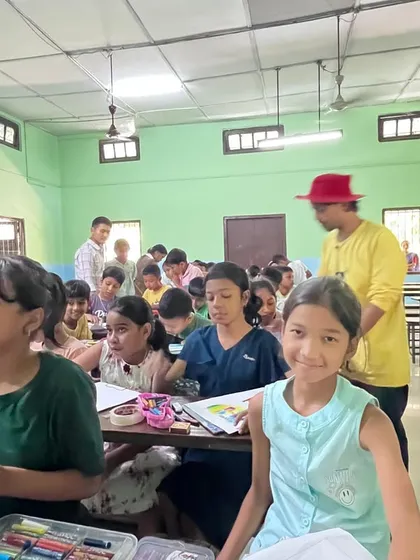 Students are focused and learning new skills during the first day of my art and craft workshop at Doomdooma college. I love moving around the class to give everyone personal guidance.