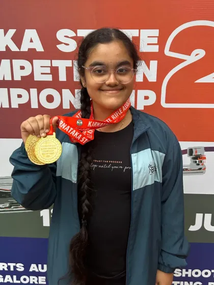 From beginner to champion. I am incredibly proud of our student Vaishnavi, who secured three gold medals at the Karnataka State Shooting Championship. Our summer camps are often the first step on a journey to competitive success.