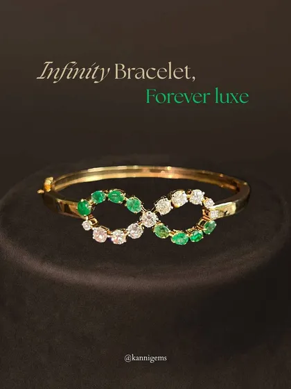 Luxe is not loud; it is subtle and infinite, just like this bracelet. Featuring emeralds and diamonds in an infinity design, it is a reflection of love, strength, and grace that lasts forever.