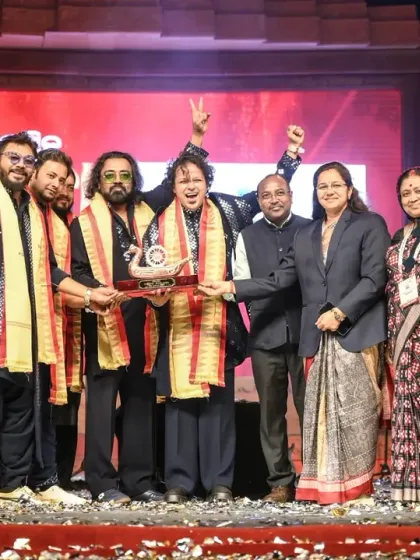 A moment of victory and gratitude. The entire band on stage after a successful show at Balijatra, Cuttack.