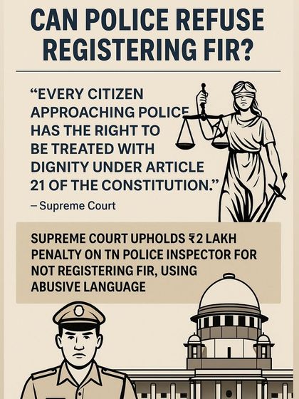 A clear, concise graphic answering the question: "Can police refuse to register an FIR?". The answer is no. This is a crucial piece of legal knowledge that every citizen should have.