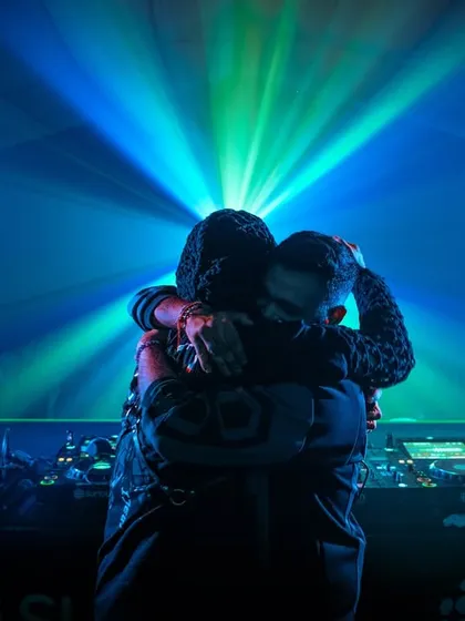 A hug with Almost Human on the Sunburn stage. This captures the brotherhood and partnership we share.