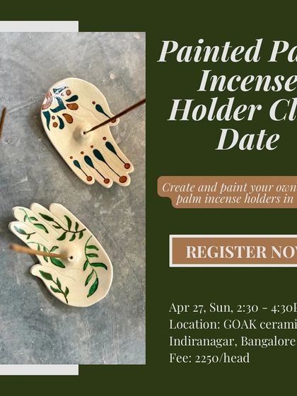 Create and paint your own unique palm-shaped incense holder in this clay date. These pieces add a mystic and artistic touch to any room, perfect for holding your favorite incense sticks.