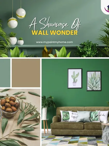 Finding the right color scheme is key. This collage shows how I draw inspiration from nature to create a calming and cohesive look, pairing a beautiful green wall with complementary colors and decor for a complete living room design.