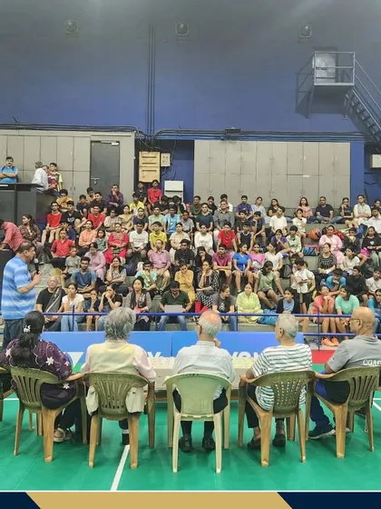 A view of the audience and dignitaries at the inauguration of the 37th Thane District Championships. I ensure my events are well-attended, creating an electric atmosphere for the players.