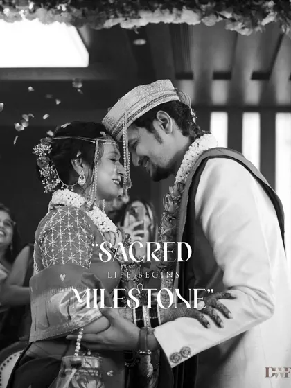 "Sacred Milestone." A beautiful black and white portrait of the couple, capturing their emotional connection at the peak of their wedding ceremony.