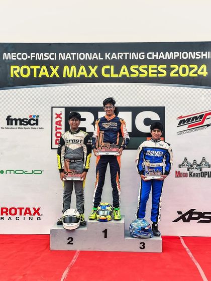 The Junior Max podium winners from Round 2 of the 2024 National Karting Championship.