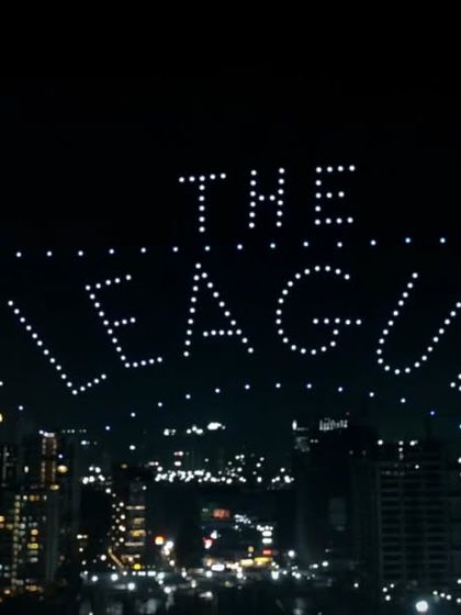 A view of our drone show for the Ballimaaraan concert, spelling out 'The League' over the Hyderabad skyline. This was part of a larger aerial story celebrating Piyush Mishra's iconic music.
