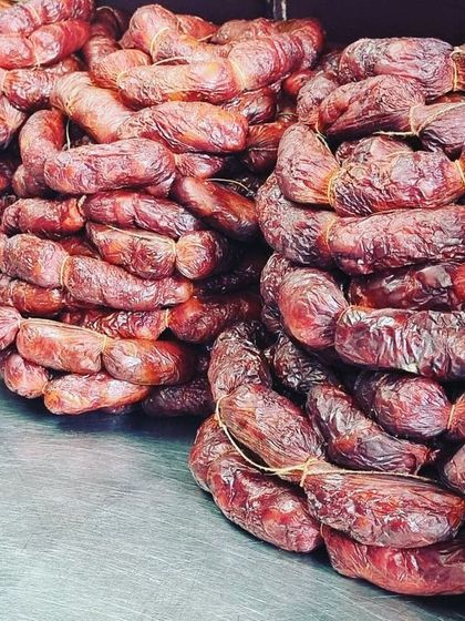 We also source unique flavors, like these authentic Goan Chouriço sausages. Made for generations by our friends in Goa, they are crafted with pork, vinegar, garlic, and a blend of hot chili peppers and spices.