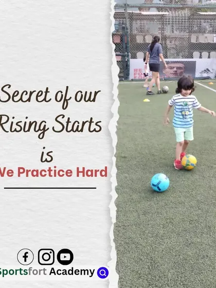 The secret of our rising stars is that they practice hard. This image captures a young player focused on his drill, building the foundation for future success.