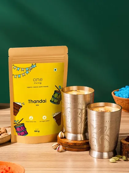 A festive shot for a Thandai mix, perfect for a Holi campaign. We used traditional brass glasses and surrounded the product with ingredients like almonds and pistachios, along with colorful gulal to set the celebratory mood.