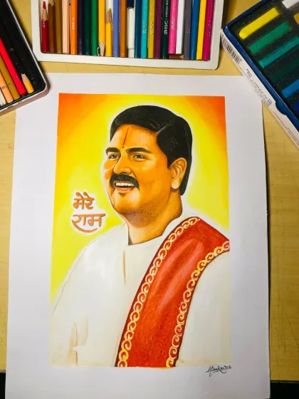 It was an honor to draw this color portrait of Shri Pujya Rajan Ji Maharaj. His teachings are a great inspiration, and creating this sketch was a spiritual experience for me.
