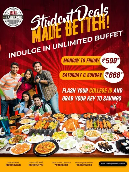 We love our students. Flash your college ID to unlock amazing student deals on our unlimited buffet, available every day of the week. It's the perfect way to feast with friends without breaking the bank.