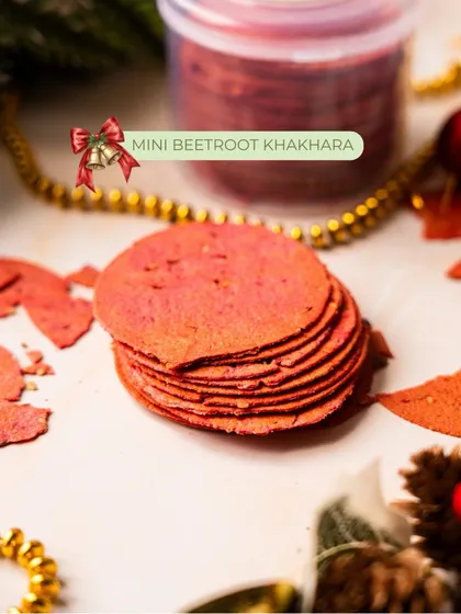 My Mini Beetroot Khakharas add a vibrant red hue to any holiday platter. These crispy, baked bites make snacking feel special during the Christmas season.