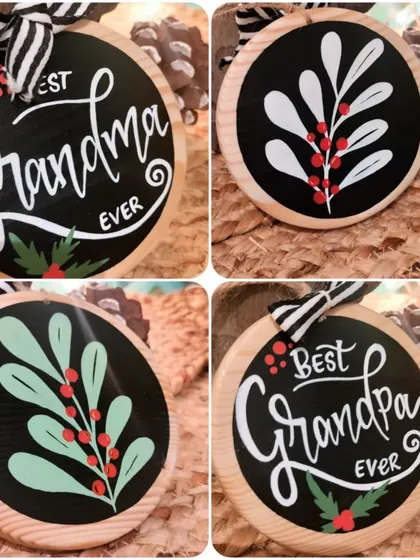 Celebrate the "Best Grandma" and "Best Grandpa" with these charming, hand-painted wooden ornaments for the Christmas tree.