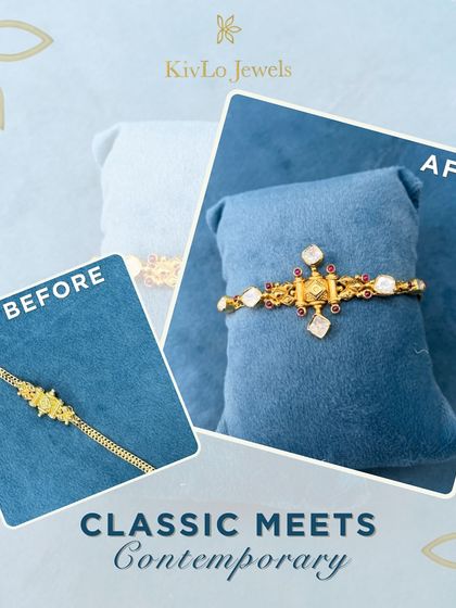 Classic meets contemporary in this bracelet transformation. We took a simple, traditional gold bracelet and gave it a modern twist with uncut diamonds and rubies, creating a piece that's perfect for today.