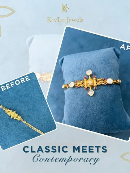 Classic meets contemporary in this bracelet transformation. We took a simple, traditional gold bracelet and gave it a modern twist with uncut diamonds and rubies, creating a piece that's perfect for today.