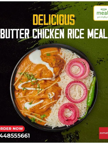 Our Butter Chicken Rice Meal is pure happiness in a bowl. We cook tender chicken in a rich, creamy tomato gravy and serve it with fluffy basmati rice. It's a classic North Indian comfort food favourite, perfect for a satisfying office lunch or dinner.