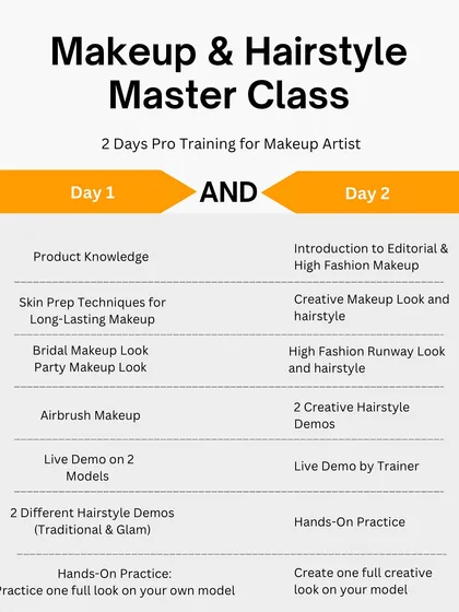 A detailed look at the curriculum for our Makeup & Hairstyle Masterclass, covering everything from bridal looks to high-fashion editorial styles.