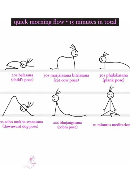A quick 15-minute morning flow to start your day. This sequence of five simple poses followed by ten minutes of meditation is designed to awaken the body, relieve stiffness, and center the mind before work.