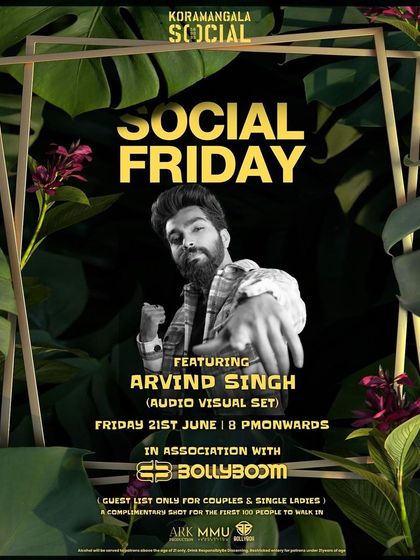 A jungle-themed poster for Social Friday at Koramangala Social, in association with Bollyboom.