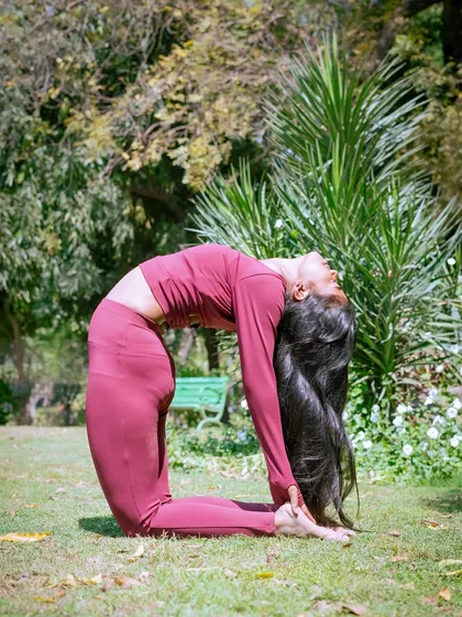 Ustrasana (Camel Pose) is a fantastic heart-opening backbend. This pose helps to counteract a slouched posture and releases emotional tension.