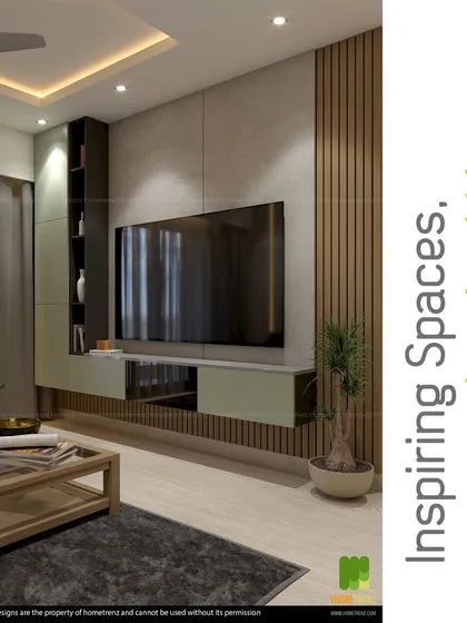 Inspiring spaces, inspired lives. This TV unit combines a light green finish with wood-paneled accents, creating a fresh and modern look.