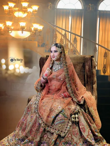 A truly royal bridal portrait. The bride is wearing one of my heavily embroidered lehengas, looking like a queen.