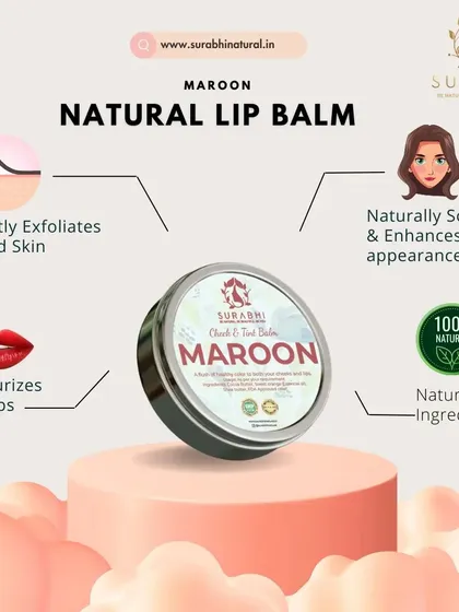 Our Maroon Cheek & Tint Balm gives a beautiful, rich color while moisturizing your lips. It's made with natural ingredients to gently exfoliate and enhance your natural appearance.