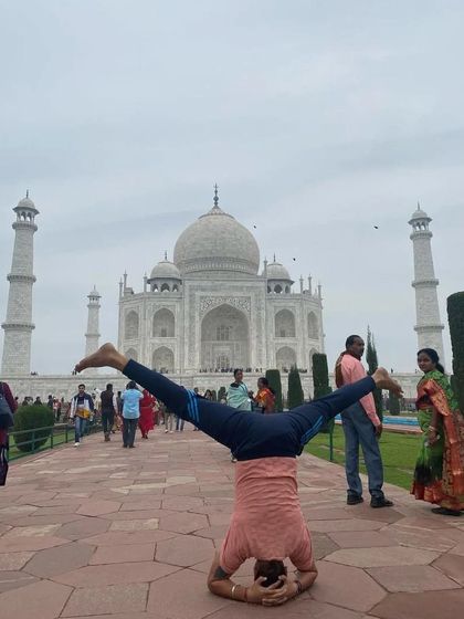 A wide-legged headstand at the Taj. It's fun to play with different shapes and perspectives.