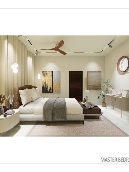 The master bedroom, showing the clean lines of the furniture and the soft, layered lighting scheme. We focused on creating a calm and uncluttered environment that promotes rest and relaxation.