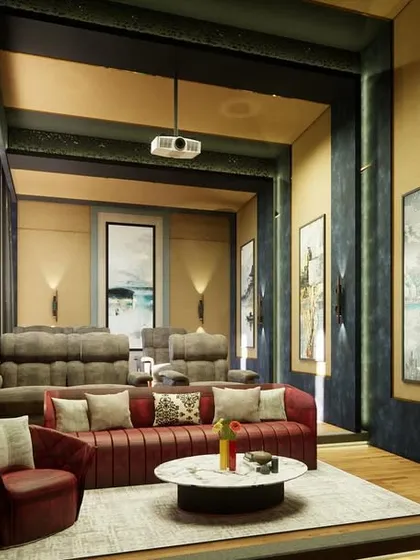 A duplicate shot of the home theatre, highlighting its luxurious feel.