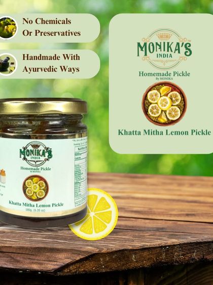 I prepare my Khatta Mitha Lemon Pickle using Ayurvedic methods, ensuring it's free from any chemicals or preservatives. This traditional process gives it an authentic taste that you just can't find in factory-made pickles.