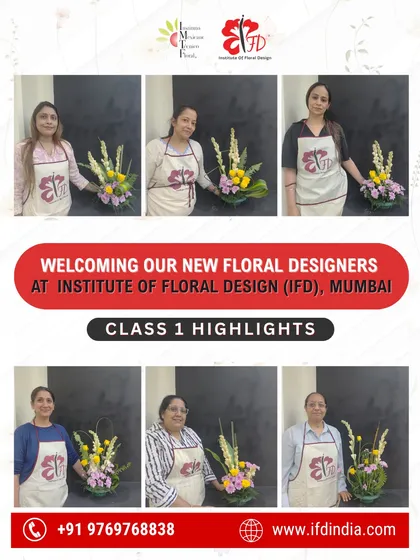 A warm welcome to our new floral designers in Mumbai. This collage from our first class shows the joy of creating your very first arrangement. At our institute, all you need is a love for flowers; we will guide you on the rest of your journey.