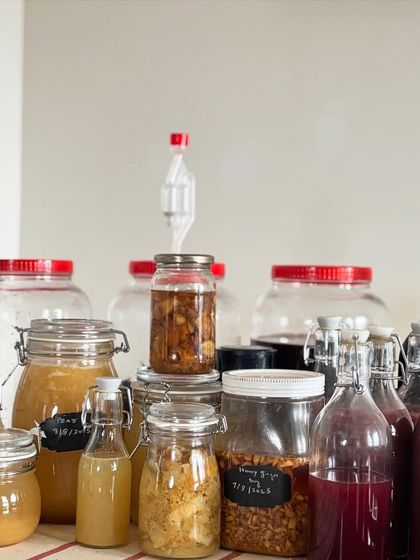 A collection of our house-made ferments. We craft these drinks the slow, traditional way with natural ingredients like honey, ginger, and seasonal fruits, creating probiotic-rich beverages that are good for your gut.