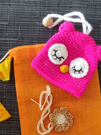 Our Rakhi goodie bags are ready. This one features a cute owl key cover and a handmade rakhi, all packed in a reusable cloth pouch.